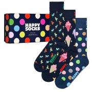 Happy socks Strømper 3P Navy Socks Gift Box Marine mønster Str 36/40