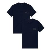 Armani Stretch Jersey Fitted T-Shirts 2P Marine bomull Small Herre