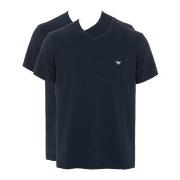Armani Cotton V-neck T-shirts 2P Marine bomull Medium Herre
