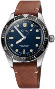 Oris Herreklokke 01 733 7707 4055-07 5 20 45 Diving Blå/Lær Ø40 mm