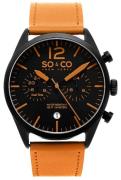 So & Co New York Monticello Herreklokke 5028.3 Sort/Lær Ø42 mm