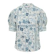 Blomster Korssting Kortermet Bluse