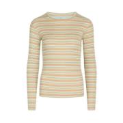 Stripete Tube Top i Bomull - Beige/Turkis