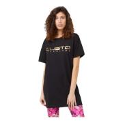 Sort Oversized Front Print T-Skjorte