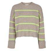 Row Stripe Box Crop O-Knit Sweater