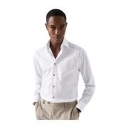 Hvit Signature Twill Skjorte - Brune Kontrastdetaljer