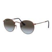 Round Metal Sunglasses in Dark Bronze/Brown Blue Shaded