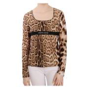 Roberto Cavalli Brown Roundeck Leopard Women Top Bluse