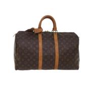 Pre-owned Brunt lerret Louis Vuitton Keepall