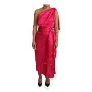 Fuchsia One Shoulder Midi Kjole