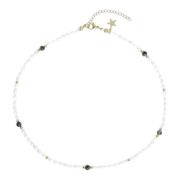 Oval Pearl Necklace W/Natural Stone Dark Grey