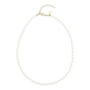 Stone Bead Necklace 4 MM W/Gold Beads White