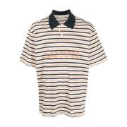 Beige Poloskjorte med Stripe Mønster