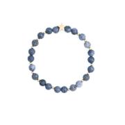Stone Bead Bracelet 6 MM W/Gold Beads Steel Blue