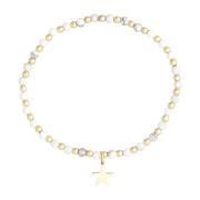 Stone Bead Bracelet 3 MM W/Gold Beads White Marble