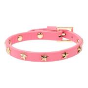 Leather Star Stud Bracelet Geranium Pink