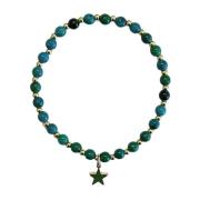 Stone Bead Bracelet 4 MM W/Gold Beads Green Burma Jade