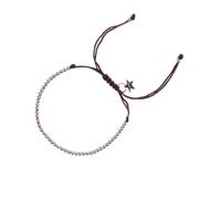 Metal Bead Bracelet Thin Chocolate Brown W/Silver
