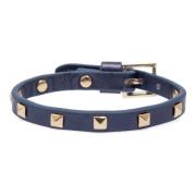 Leather Stud Bracelet Mini Navy Blue Metallic