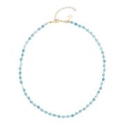 Stone Bead Necklace 4 MM W/Gold Beads Turquoise
