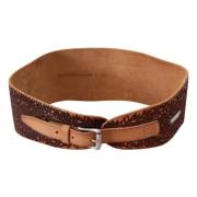 Scervino Street Brown Wide Leather Brodered Design Logo Belt