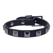 Leather Stud Bracelet Black W/Gun