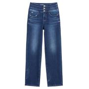 Blå Denim Jeans med Plysjfølelse og Krystalldekorasjon