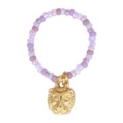 Glass Bead Ring 2 MM Lavendel W/Lion Charm