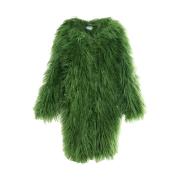 Grønn jakke i kunstig pels med trykknapper
