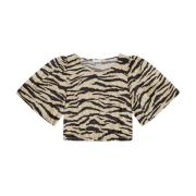 Zebra Print Krøllet Crop T-Skjorte