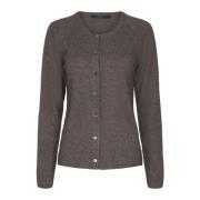 Elegant Cashmere Cardigan Strikke 50067 Brun Melange