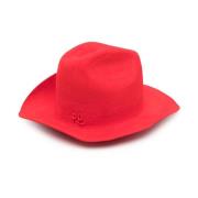 Rød Filt Fedora Hatt med Brodert Logo
