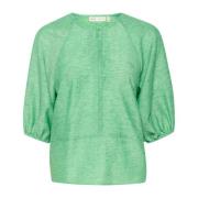 Emerald Green Bluse med Halvlange Ermer