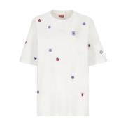 Hvit Bomull T-skjorte med Kenzo Target Broderier