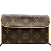 Pre-owned Brunt lerret Louis Vuitton florentinsk clutch