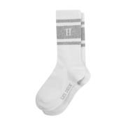 Stripete 2-pakning sokker i hvit/lys grå melange