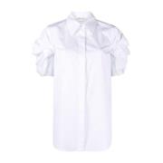Hvit Bomull Poplin Skjorte med Rynkedetaljer