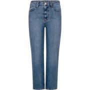 Mid Blue High-Waisted Cropped Jeans