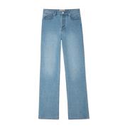 Lysblå Flare Jeans med Synlige Baksting og Metallstropper