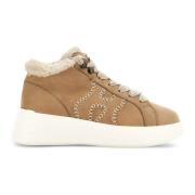 Beige Mid-Top Vintersneakers med Unik H-Detalj