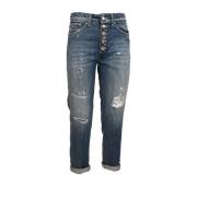 Blå Jeans med Vanlig Midje og Smykkeknapp, Laget i Italia