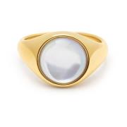 Men's Gold Signet Ring with Pearl Dome