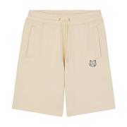 Beige Bomull Jogger Shorts med Fox Head Patch