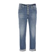Blå Bomull Jeans med Beltehemper
