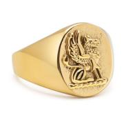 Men's Stainless Steel Lion Crest Ring with Gold Plating