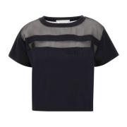 Sort Bomull Jersey T-skjorte med Organza Detaljer