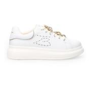 Hvite Skinn Sneakers med Rhinestone-detaljer