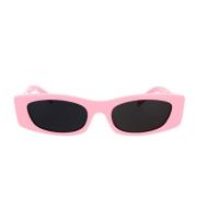 Geometriske solbriller i rosa acetat med mørke røykfargede linser
