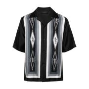 Svart silketwill bowling skjorte med geometriske logo-utskrifter