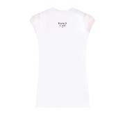 Hvit Ermeløs Bomull T-Skjorte med Frontprint